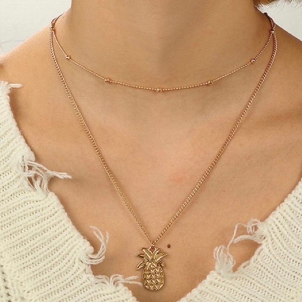 Gold Pineapple Layered Dotted Choker Necklace 🍍